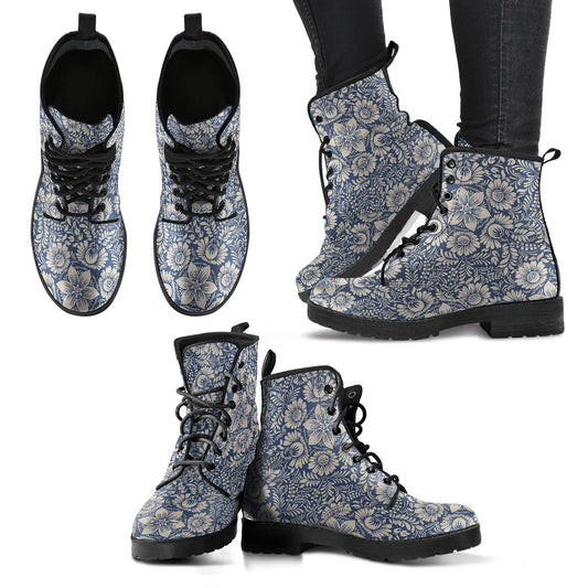 Elegant Floral Print Pattern Women Leather Boots-JTAMIGO.COM