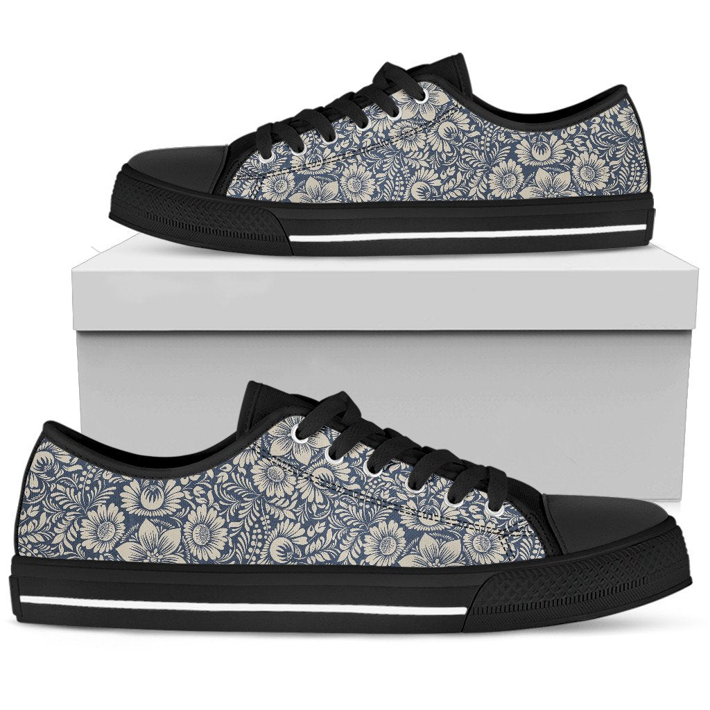 Elegant Floral Print Pattern Women Low Top Shoes