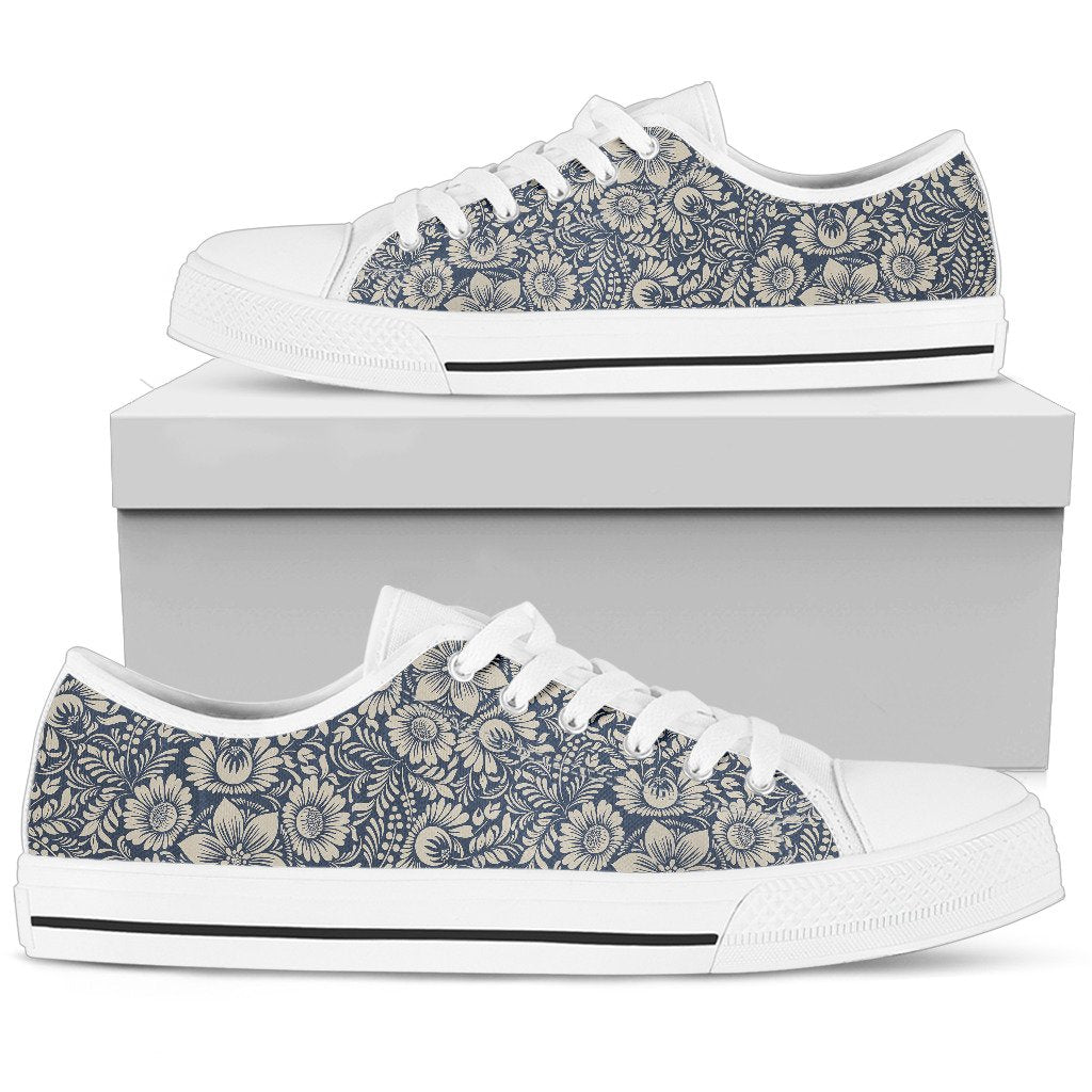 Elegant Floral Print Pattern Women Low Top Shoes