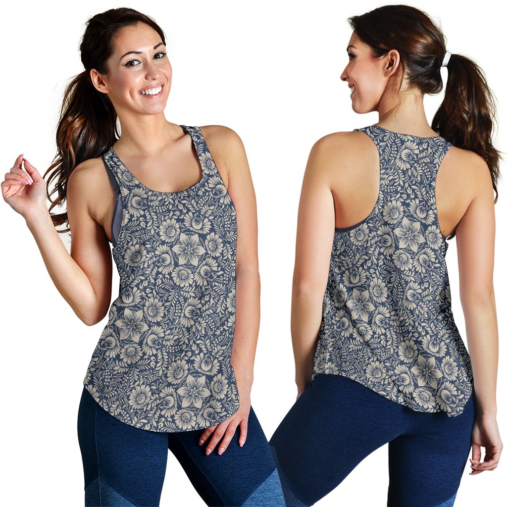 Elegant Floral Print Pattern Women Racerback Tank Top