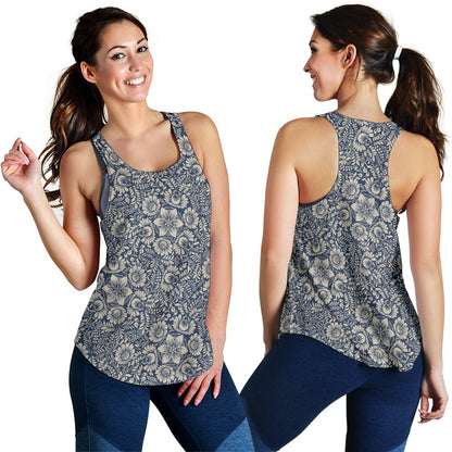 Elegant Floral Print Pattern Women Racerback Tank Top