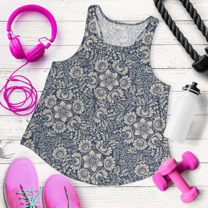 Elegant Floral Print Pattern Women Racerback Tank Top