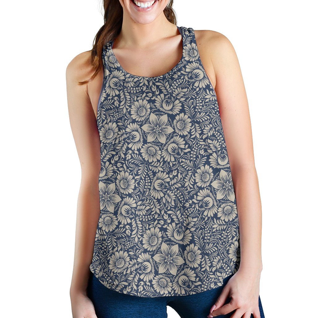 Elegant Floral Print Pattern Women Racerback Tank Top