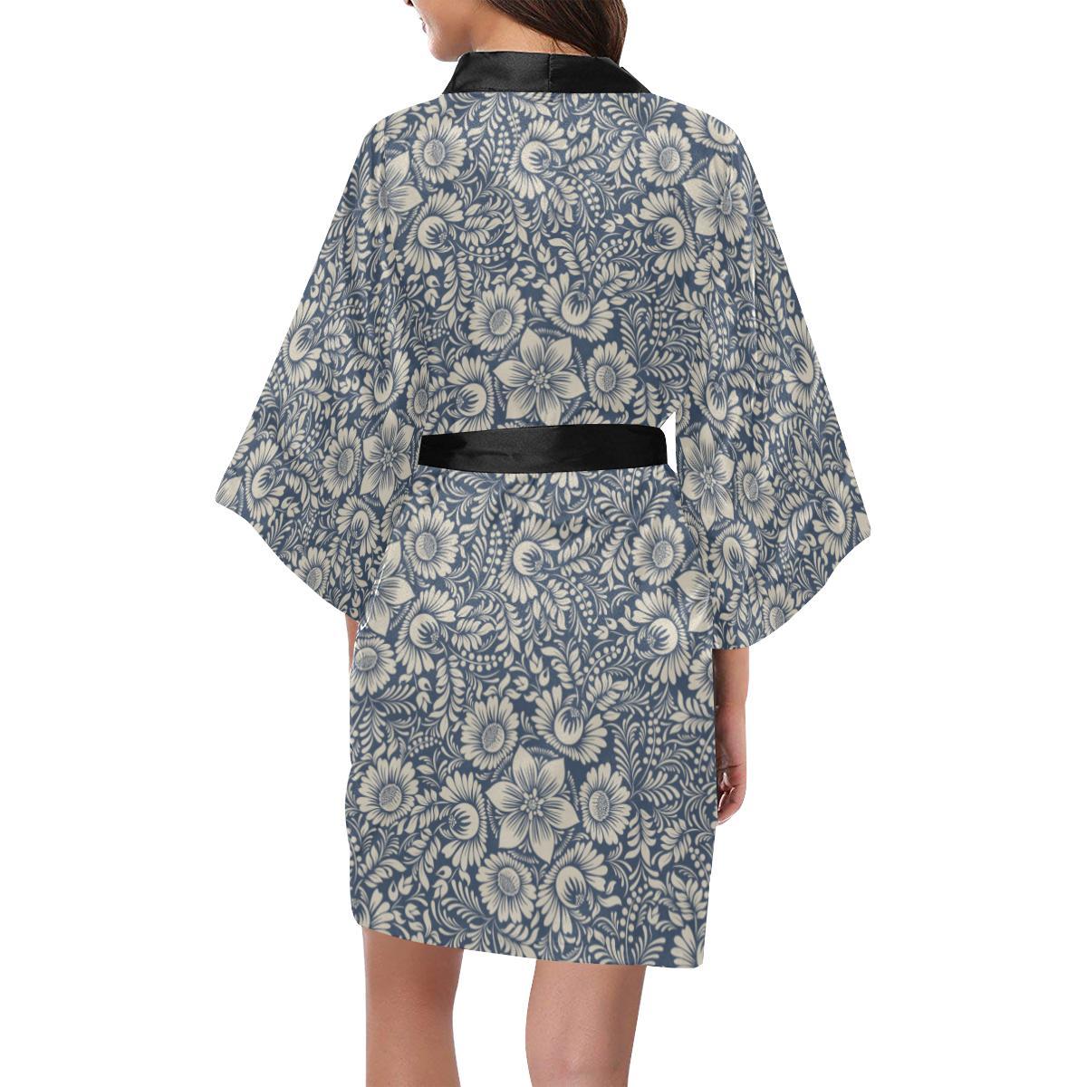Elegant Floral Print Pattern Women Short Kimono Robe