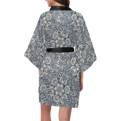 Elegant Floral Print Pattern Women Short Kimono Robe