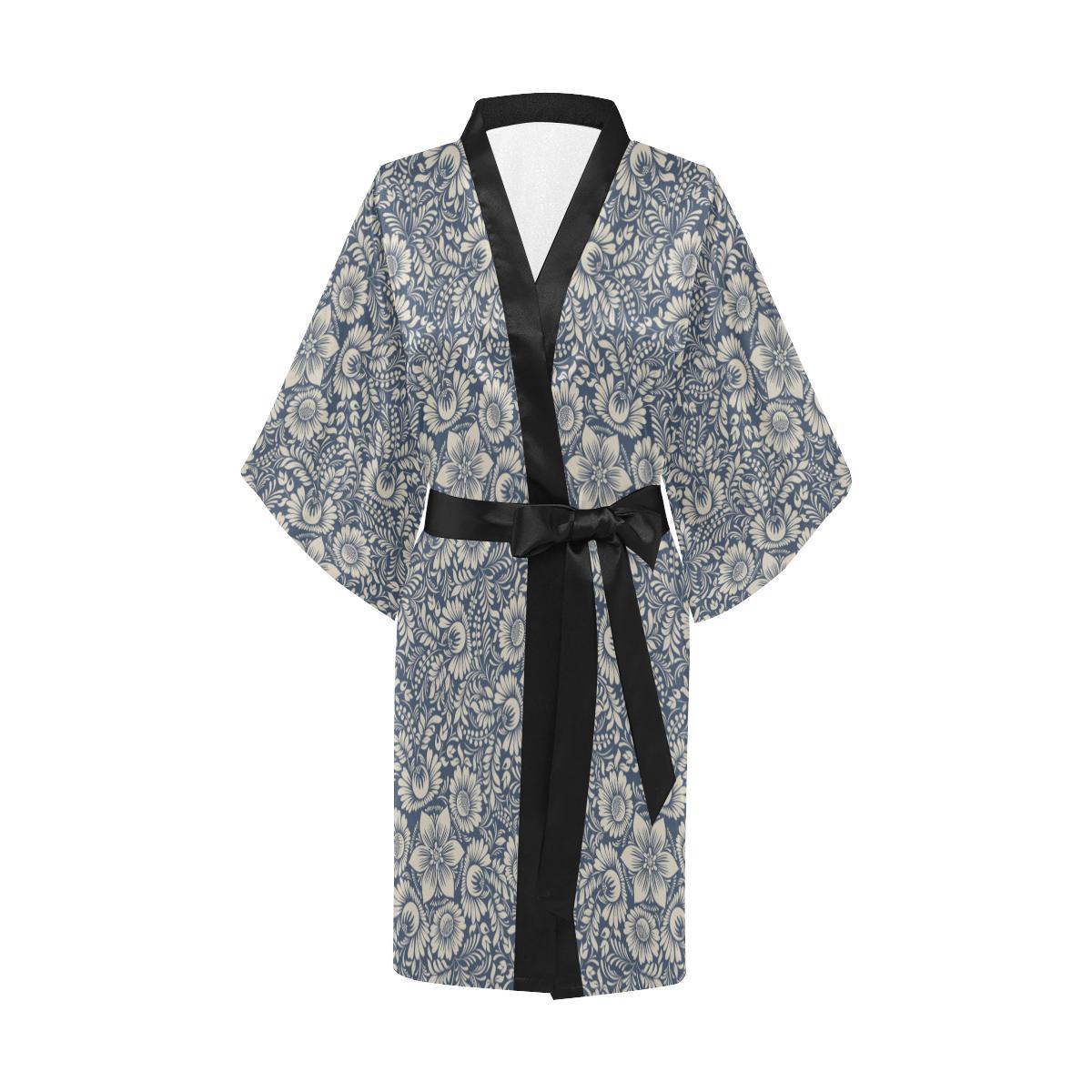 Elegant Floral Print Pattern Women Short Kimono Robe