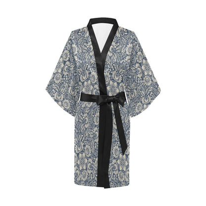 Elegant Floral Print Pattern Women Short Kimono Robe
