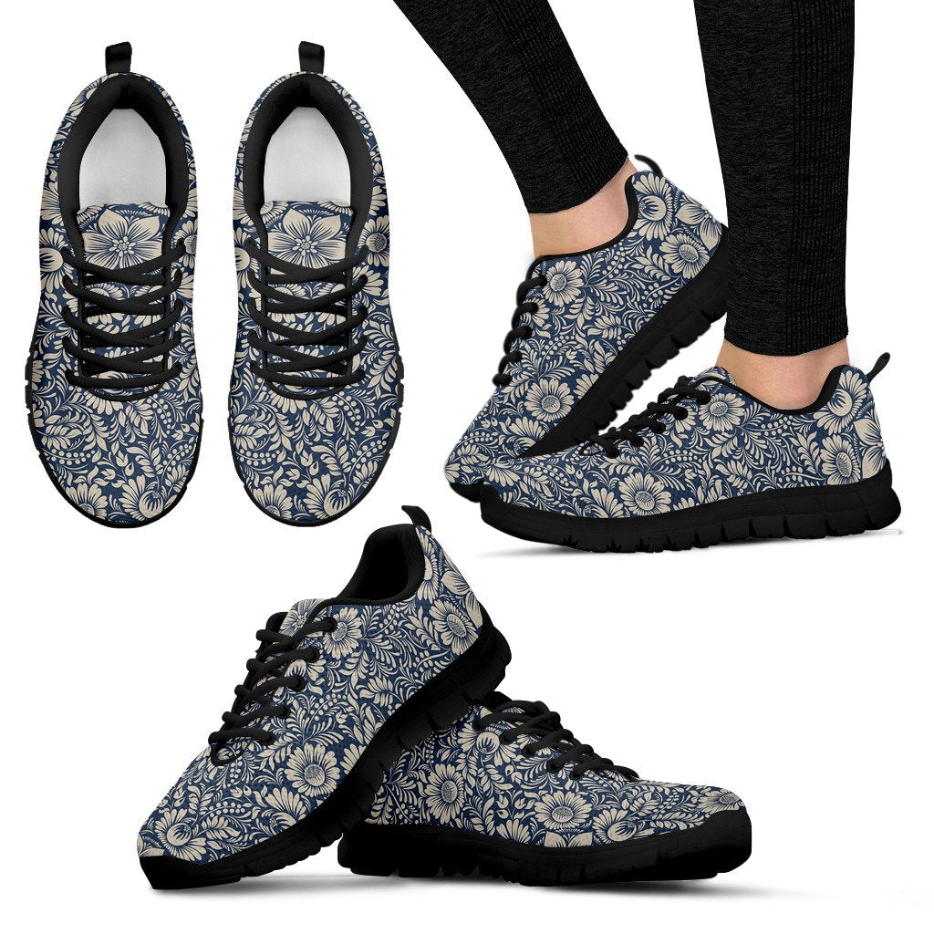 Elegant Floral Print Pattern Women Sneakers Shoes