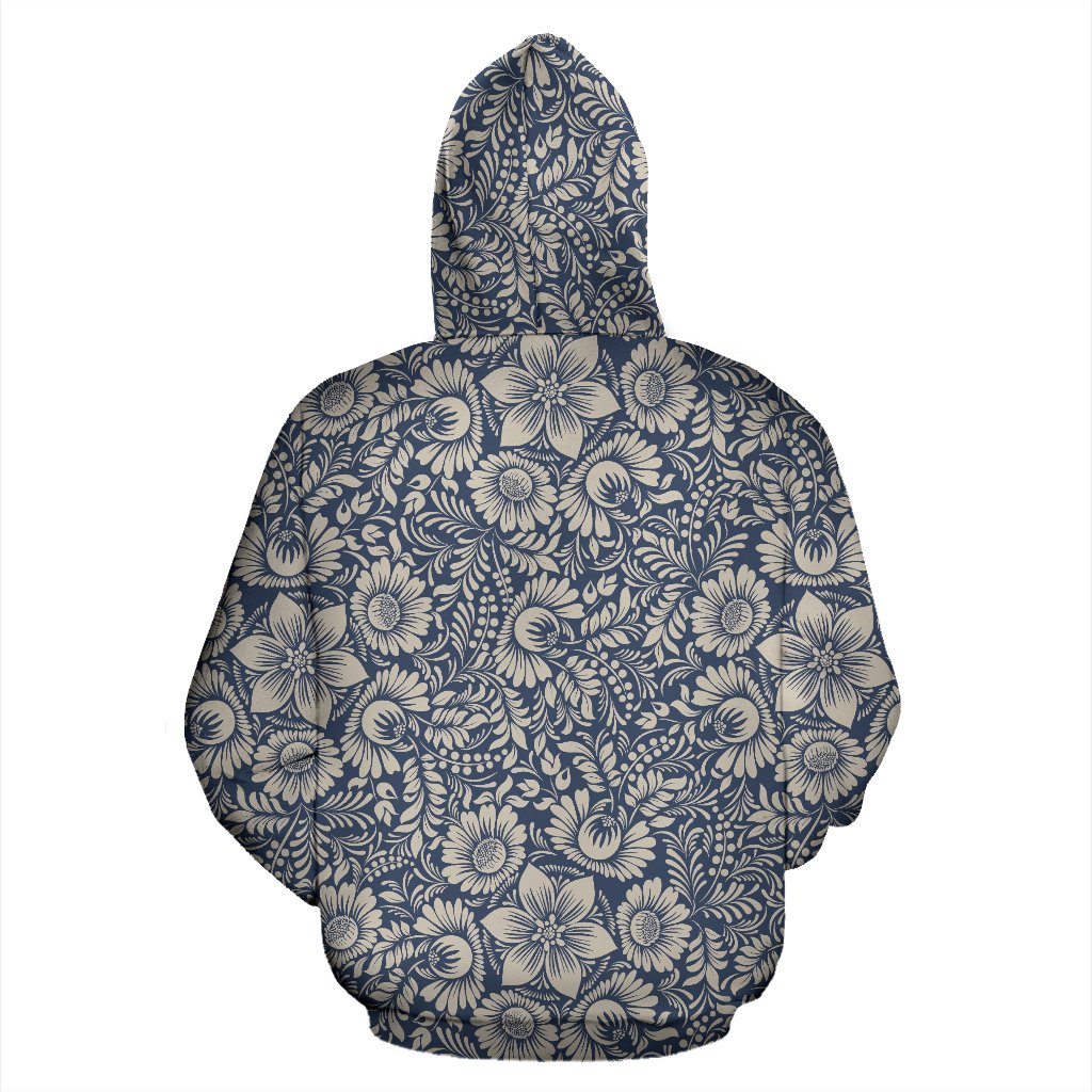 Elegant Floral Print Pattern Zip Up Hoodie