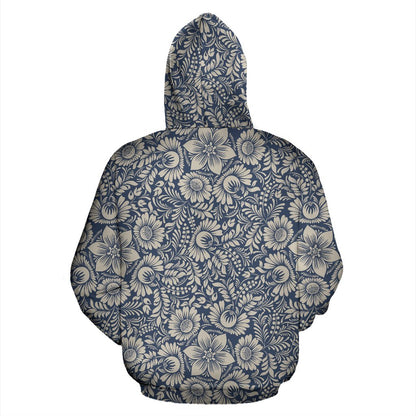 Elegant Floral Print Pattern Zip Up Hoodie
