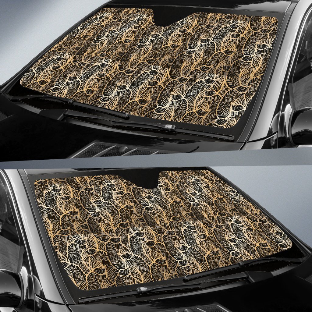 Elegant Gold Leaf Print Car Sun Shade For Windshield