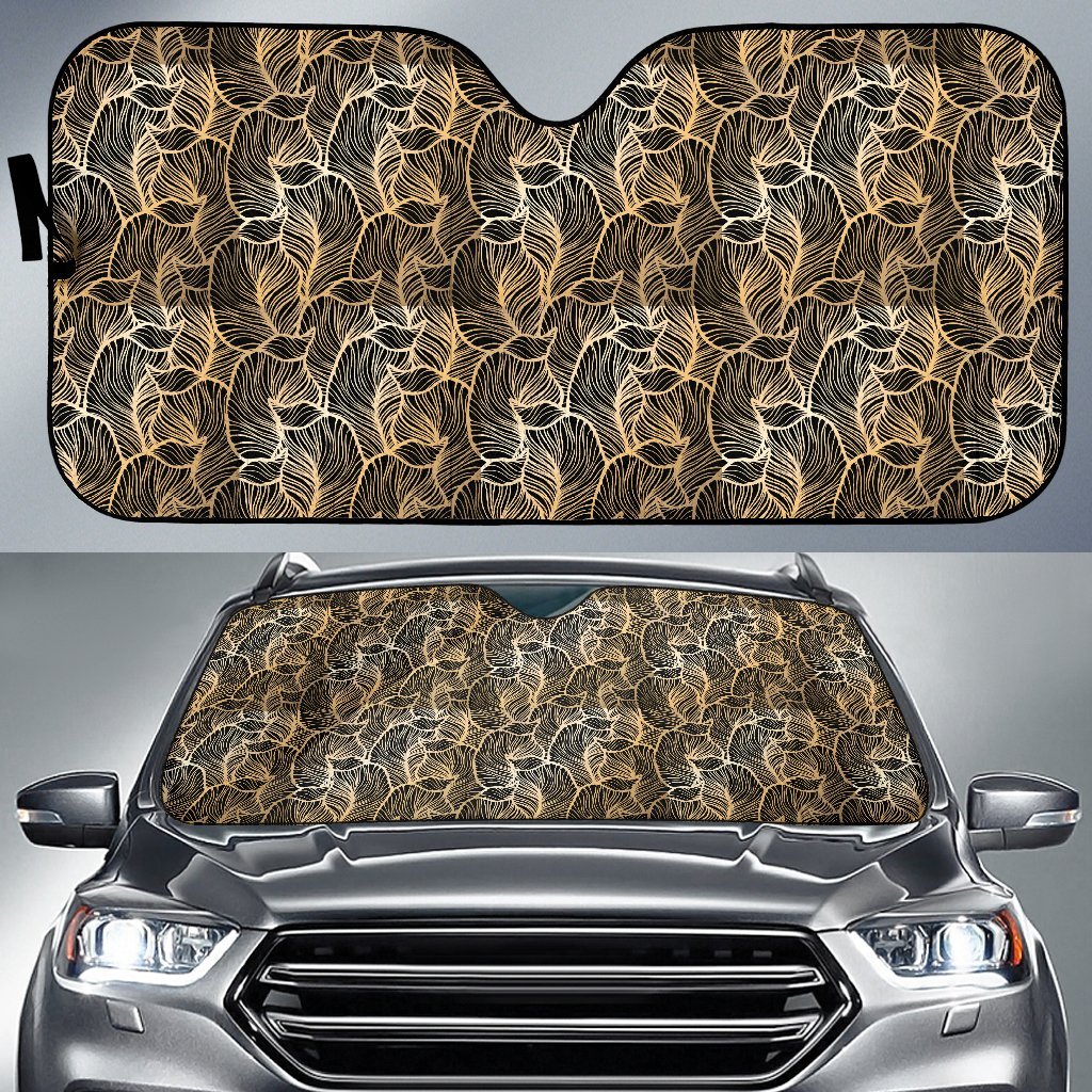 Elegant Gold Leaf Print Car Sun Shade For Windshield