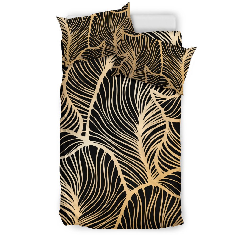 Elegant Gold leaf Print Duvet Cover Bedding Set