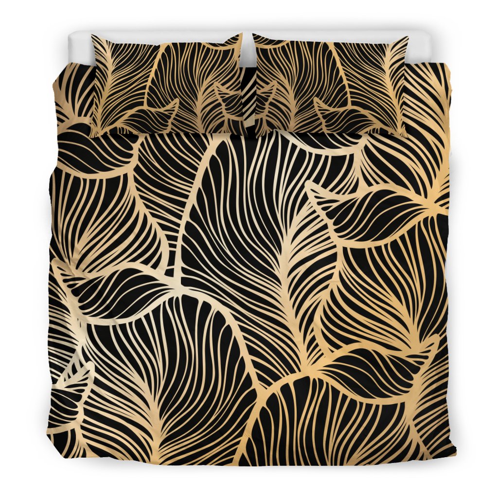 Elegant Gold leaf Print Duvet Cover Bedding Set