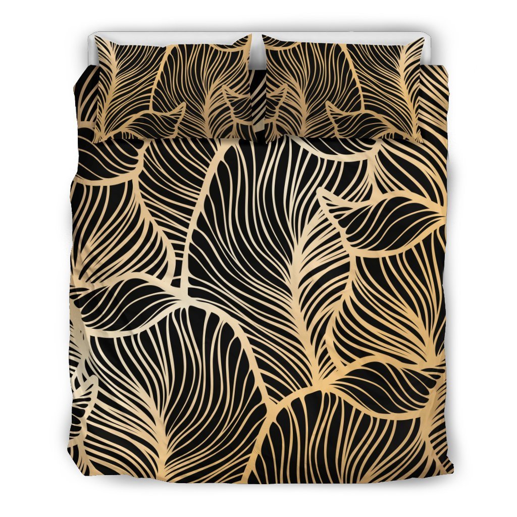 Elegant Gold leaf Print Duvet Cover Bedding Set