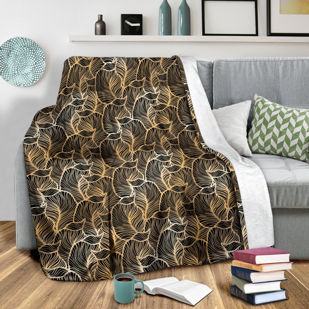 Elegant Gold leaf Print Fleece Blanket