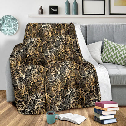 Elegant Gold leaf Print Fleece Blanket