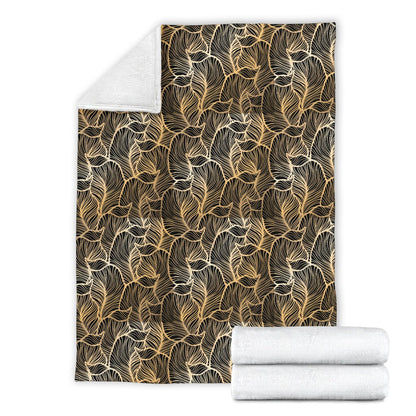 Elegant Gold leaf Print Fleece Blanket