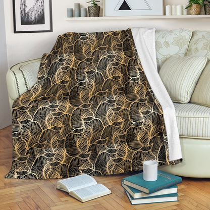 Elegant Gold leaf Print Fleece Blanket