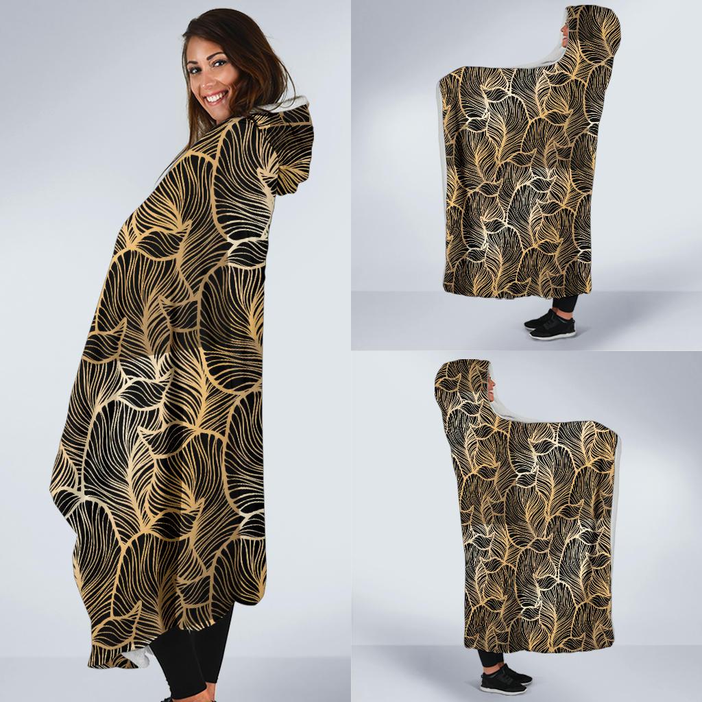 Elegant Gold leaf Print Hooded Blanket-JTAMIGO.COM