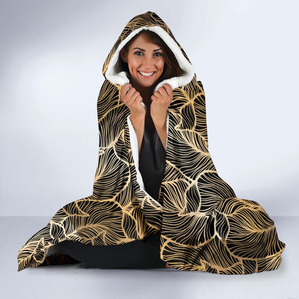 Elegant Gold leaf Print Hooded Blanket-JTAMIGO.COM