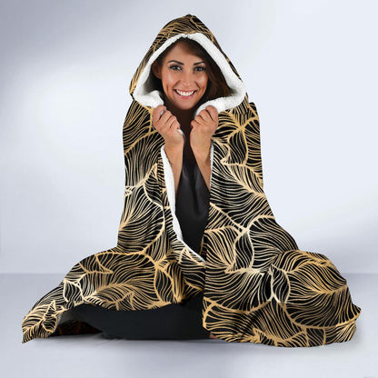 Elegant Gold leaf Print Hooded Blanket-JTAMIGO.COM