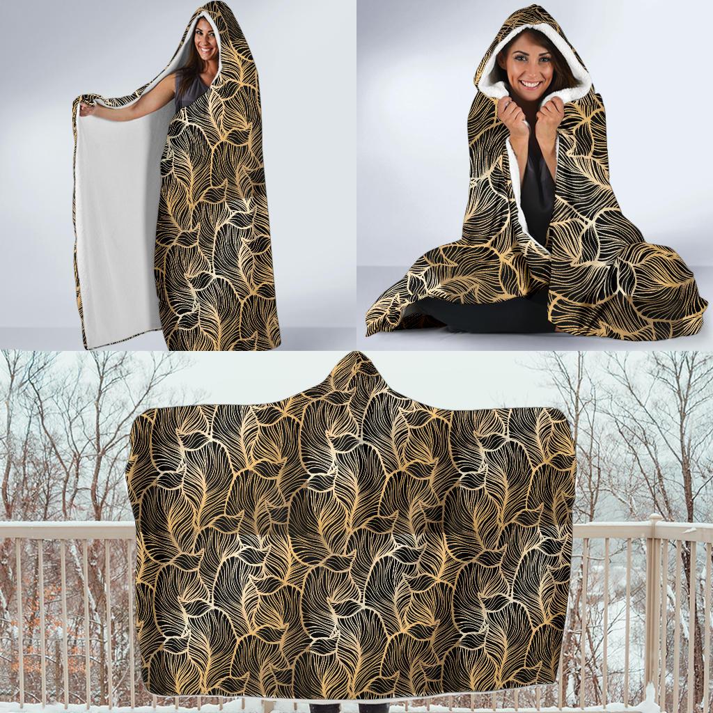 Elegant Gold leaf Print Hooded Blanket-JTAMIGO.COM