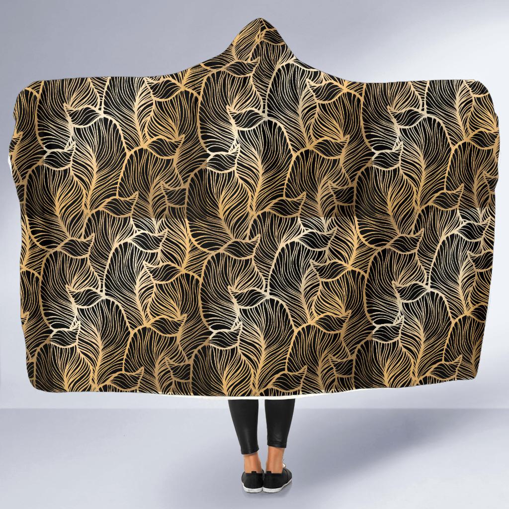 Elegant Gold leaf Print Hooded Blanket-JTAMIGO.COM