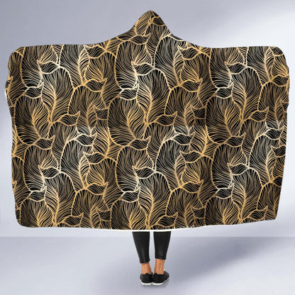 Elegant Gold leaf Print Hooded Blanket-JTAMIGO.COM