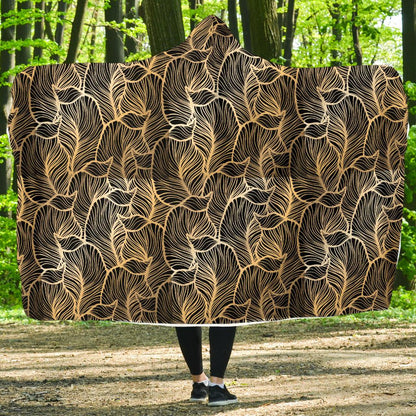Elegant Gold leaf Print Hooded Blanket-JTAMIGO.COM