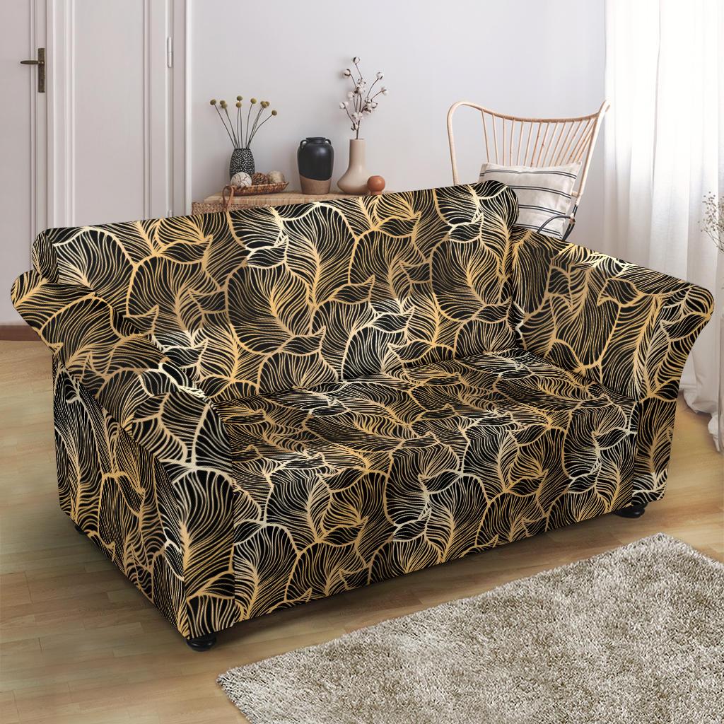 Elegant Gold leaf Print Loveseat Slipcover-JTAMIGO.COM