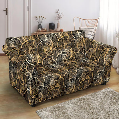 Elegant Gold leaf Print Loveseat Slipcover-JTAMIGO.COM