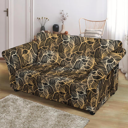 Elegant Gold leaf Print Loveseat Slipcover-JTAMIGO.COM