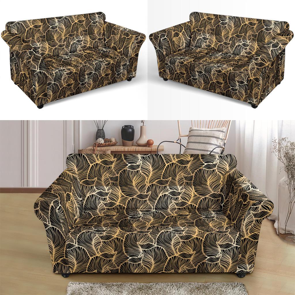 Elegant Gold leaf Print Loveseat Slipcover-JTAMIGO.COM