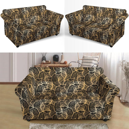 Elegant Gold leaf Print Loveseat Slipcover-JTAMIGO.COM