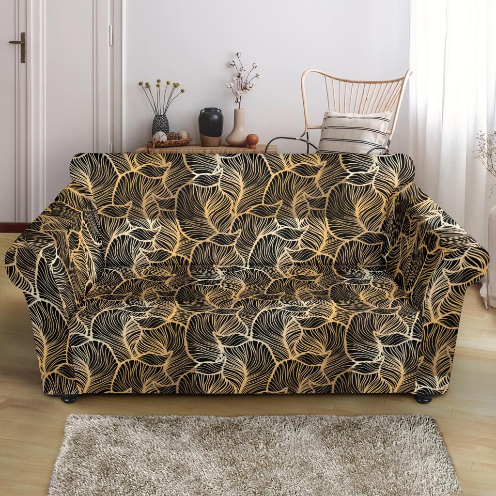 Elegant Gold leaf Print Loveseat Slipcover-JTAMIGO.COM