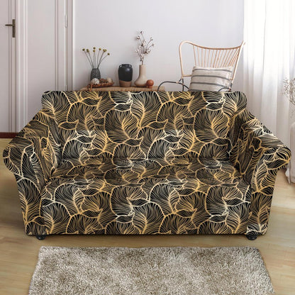 Elegant Gold leaf Print Loveseat Slipcover-JTAMIGO.COM