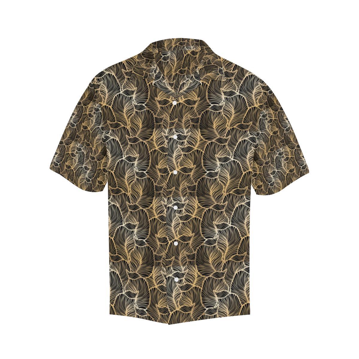 Elegant Gold leaf Print Men Aloha Hawaiian Shirt