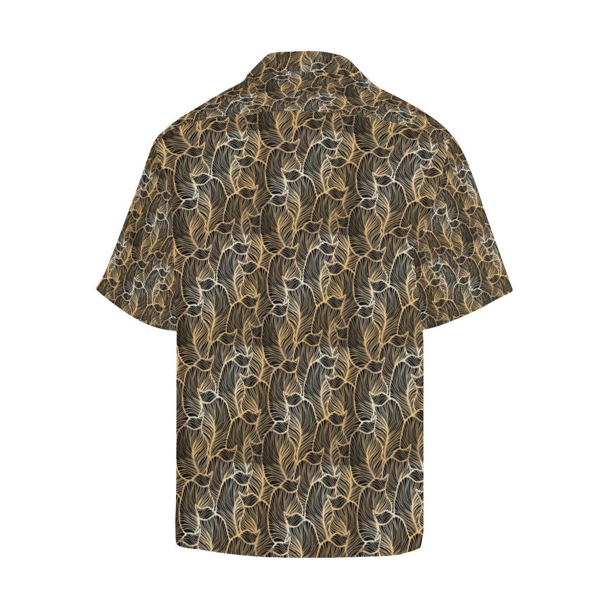 Elegant Gold leaf Print Men Aloha Hawaiian Shirt