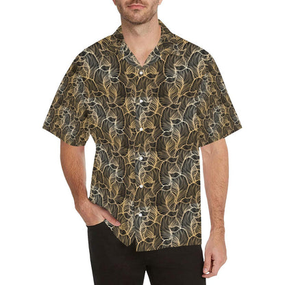 Elegant Gold leaf Print Men Aloha Hawaiian Shirt
