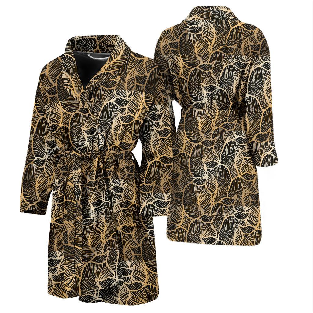 Elegant Gold leaf Print Men Bath Robe-JTAMIGO.COM