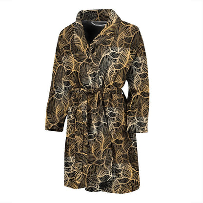 Elegant Gold leaf Print Men Bath Robe-JTAMIGO.COM