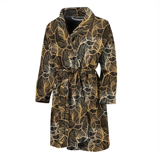 Elegant Gold leaf Print Men Bath Robe-JTAMIGO.COM