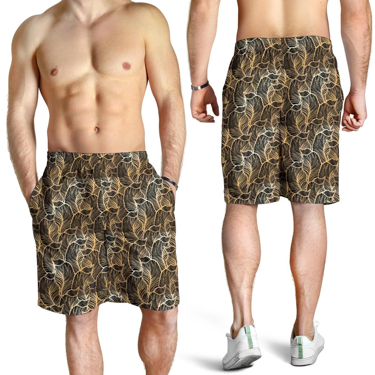 Elegant Gold leaf Print Mens Shorts-JTAMIGO.COM