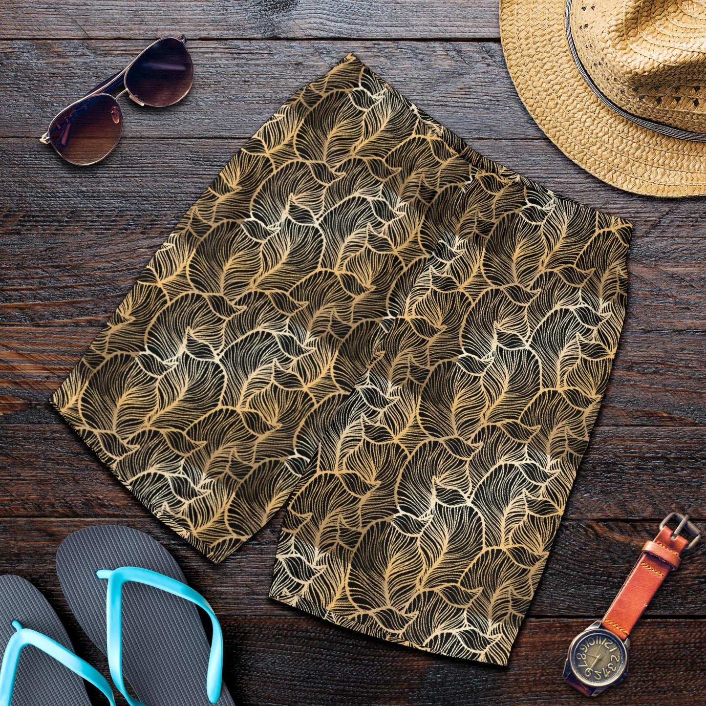 Elegant Gold leaf Print Mens Shorts-JTAMIGO.COM