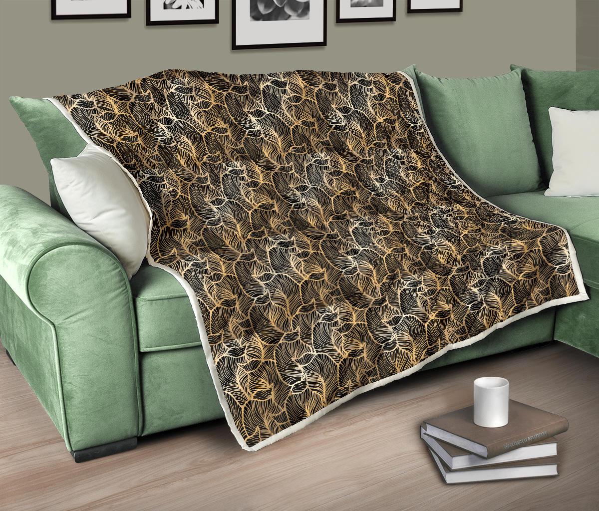Elegant Gold leaf Print Premium Quilt-JTAMIGO.COM