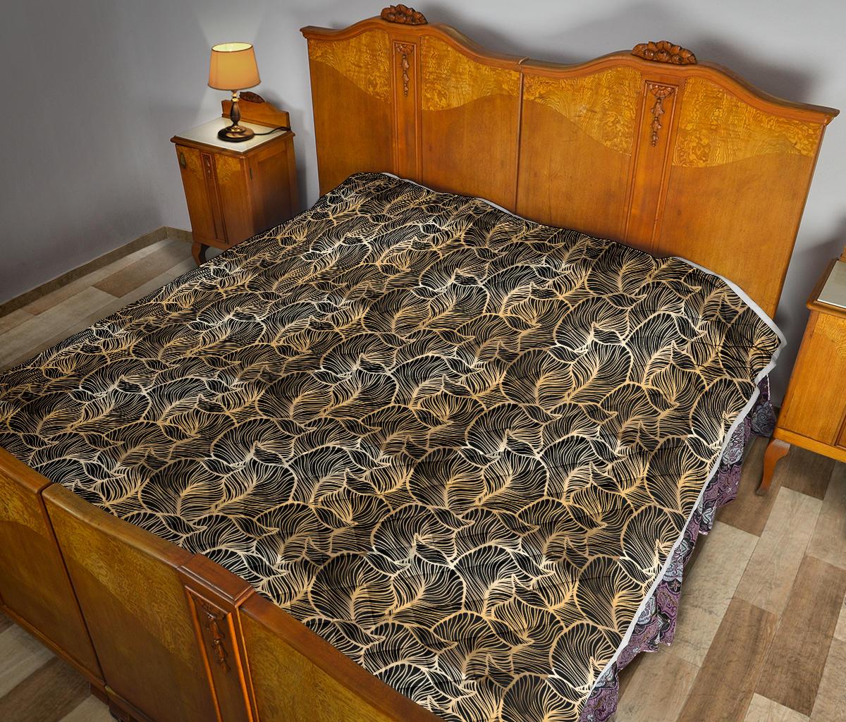 Elegant Gold leaf Print Premium Quilt-JTAMIGO.COM