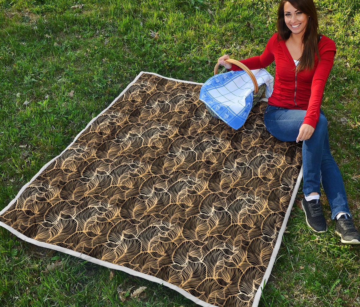 Elegant Gold leaf Print Premium Quilt-JTAMIGO.COM