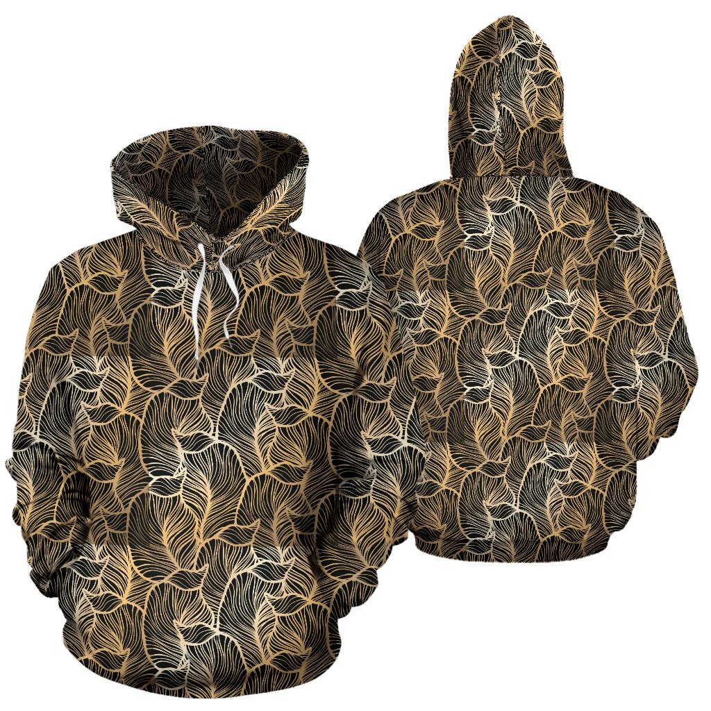 Elegant Gold leaf Print Pullover Hoodie