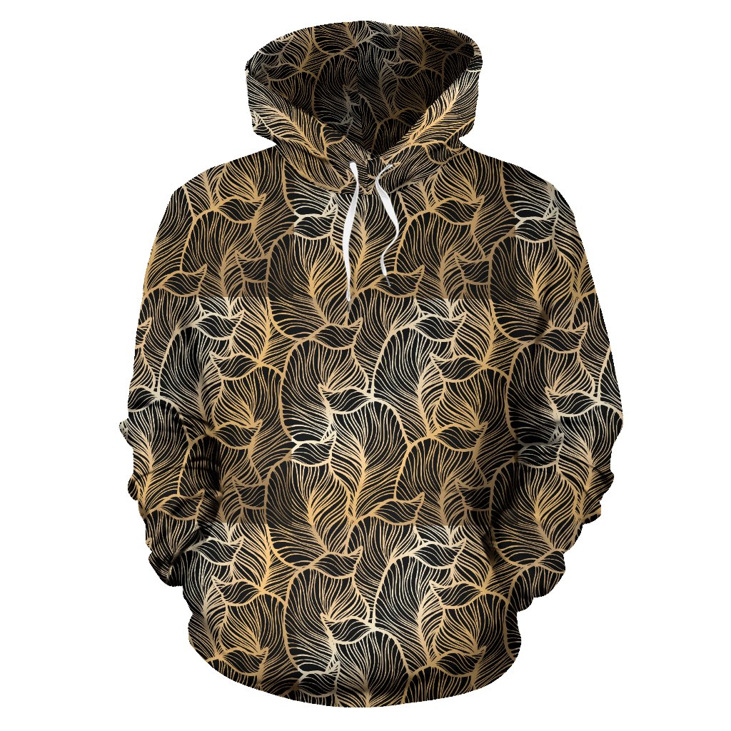 Elegant Gold leaf Print Pullover Hoodie